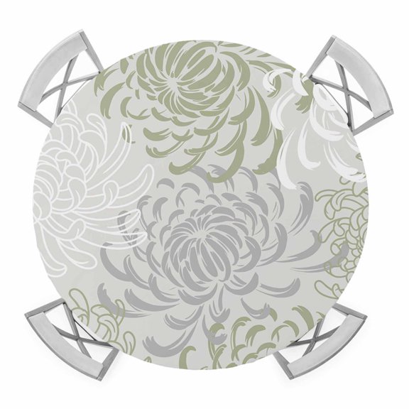 Sage Green Chrysanthemum Round Fitted Tablecloth with Elastic Edge, Waterproof Table Cloth Table Cover for 45"-54" Tables, Farmhouse Botanical Floral Modern Tablecloths for Dining Picnic Outdoor