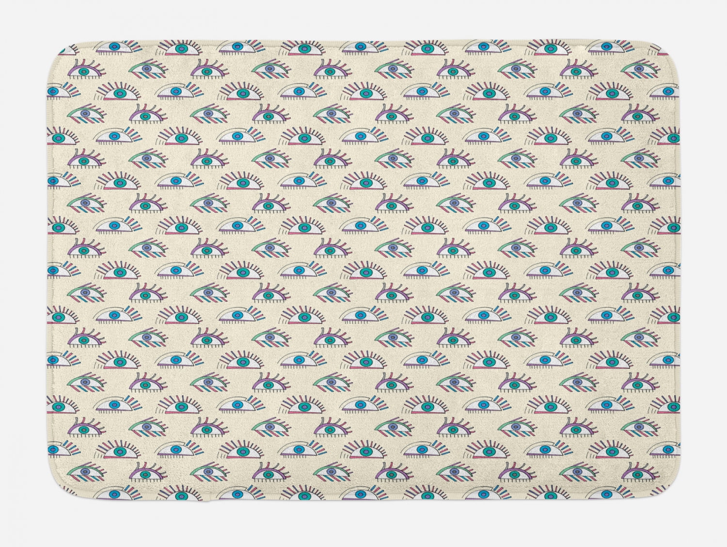 Eye Bath Mat, Hand Drawn Style Abstract Human Eyes with Colorful Lashes ...