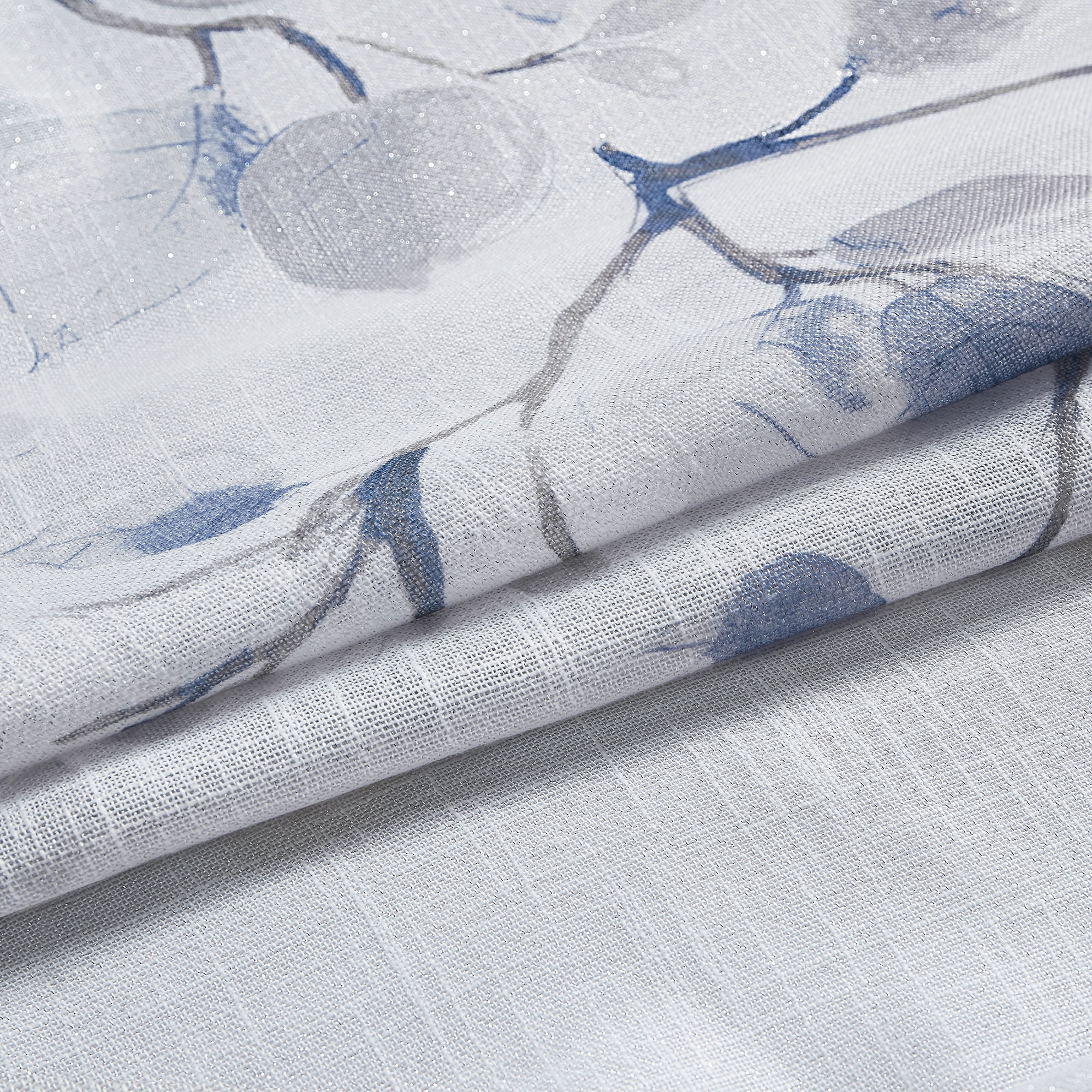 Uptown Home Navy Blue Leaf Floral Metallic Sheer Grommet Top Curtains, 40"x95", 2 Panels