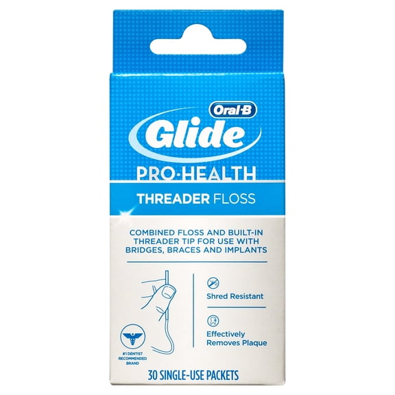 Oral-B Floss, Glide Pro-Health Dental Floss Threader for Braces and Dental Work, 30 Count