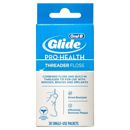 Oral-B Floss, Glide Pro-Health Dental Floss Threader for Braces and Dental Work, 30 Count