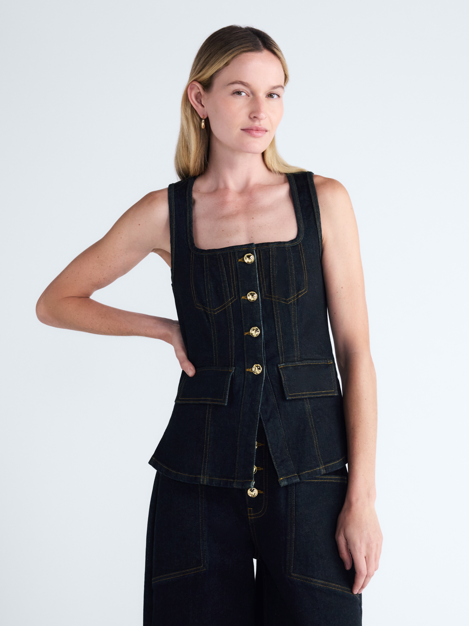 Scoop Women's Denim Corset Top, Blue photo 1