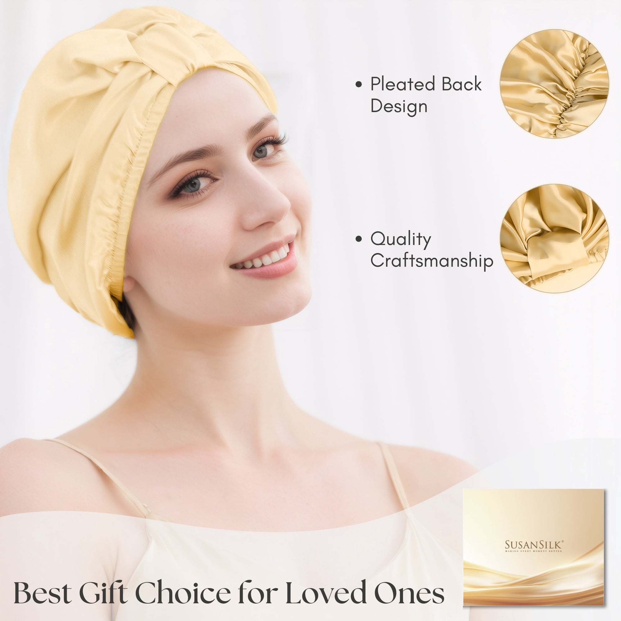 SusanSilk Premium Mulberry Silk Bonnet with French Twist Flower Design, Breathable, Adjustable