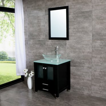 Eclife 24" Natural Bathroom Vanity Combo – Wall Mounted, With Glass Vessel Sink & Faucet – Modern Floating Vanity