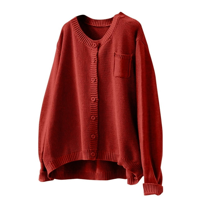 Duoif Cardigans pour Femmes, Veste en Coton Tricoté, Vêtements d'Automne Rétro Littéraire Ample Décontracté à Manches Longues, Rouge G