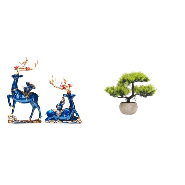 Escultura de resina de bonsái de reno con vegetación artificial. Colección de figuras artísticas de alces para decoración de mesa y chimenea.