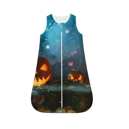 

Fotbe Spooky Halloween Pattern Sleep Sack - Baby Wearable Blanket with Zipper Extra Soft Cotton Sleeveless Sleeping Bag for Infants-Medium