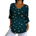 thumbnail image 5 of Endives Women's Christmas Shirt V Neck Shirt Snowflake Printed 3/4 Sleeve T Shirt, 5 of 6