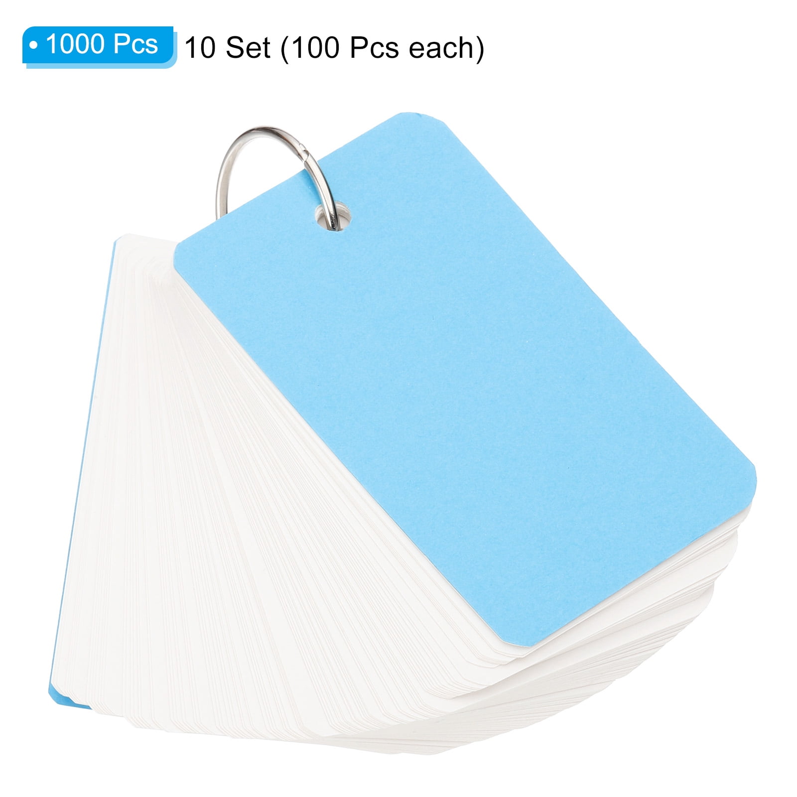 10pcs Flash Card with Ring, 3.5x2" Flash Card Blank 100 Sheets Each White Blank Index Cards Small Note Cards for Studying Memory Learning, Blue