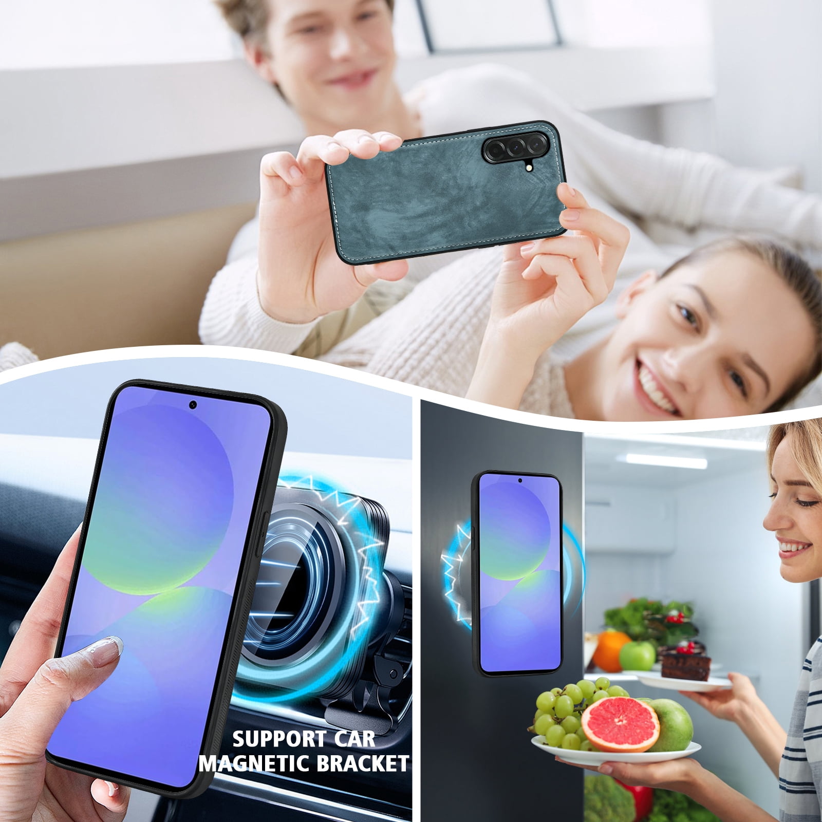 Asuwish Phone Case for Samsung Galaxy A36 5G Zipper Wallet Detachable Cell Cover with Tempered Glass Screen Protector Crossbody Lanyard Strap Flip Card Holder A 36 36A LTE SM-A366U Women Girls Blue
