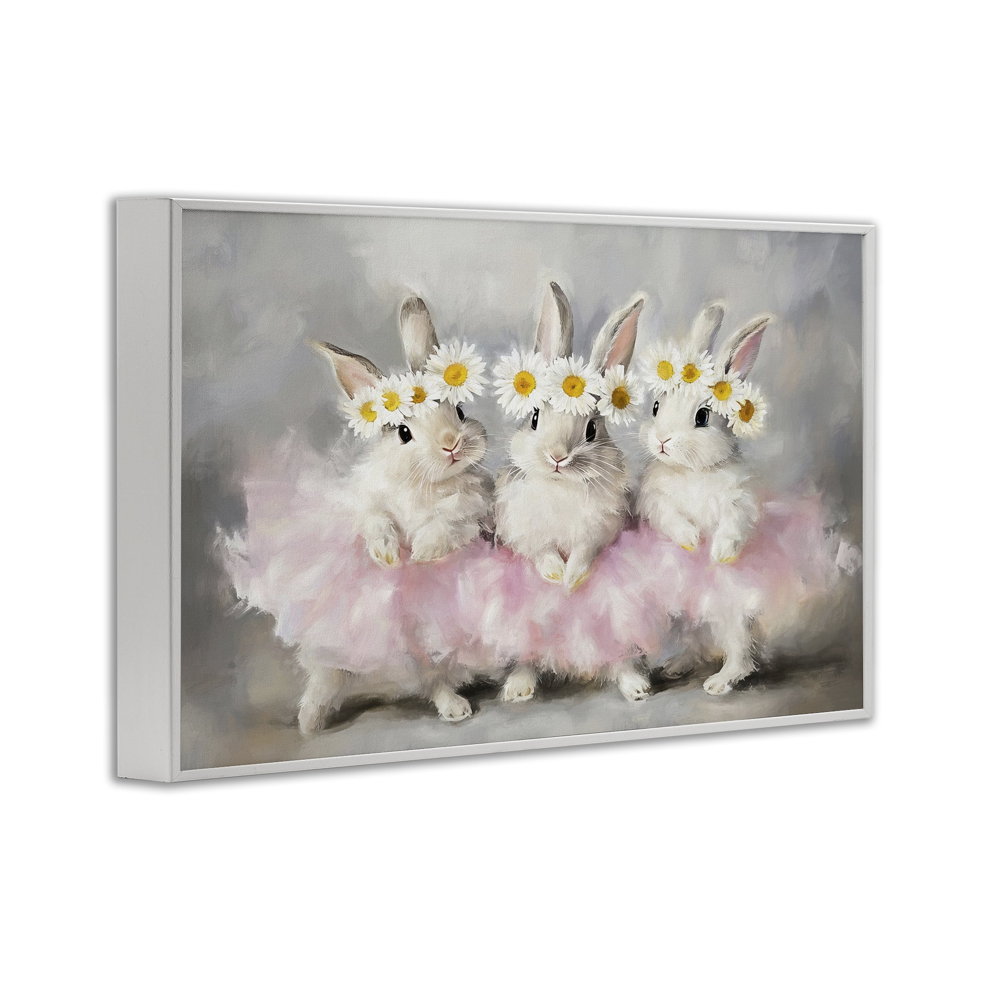 Stupell Industries Dancing Bunnies in Tutus White Framed Giclee Art, design by Tina LeCour