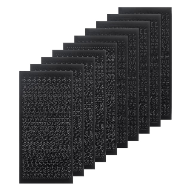 10 Sheets Nail Alphabet Letter Stickers 3D Small Upper Lower Case Letter A to Z Black Self Adhesive Sticker