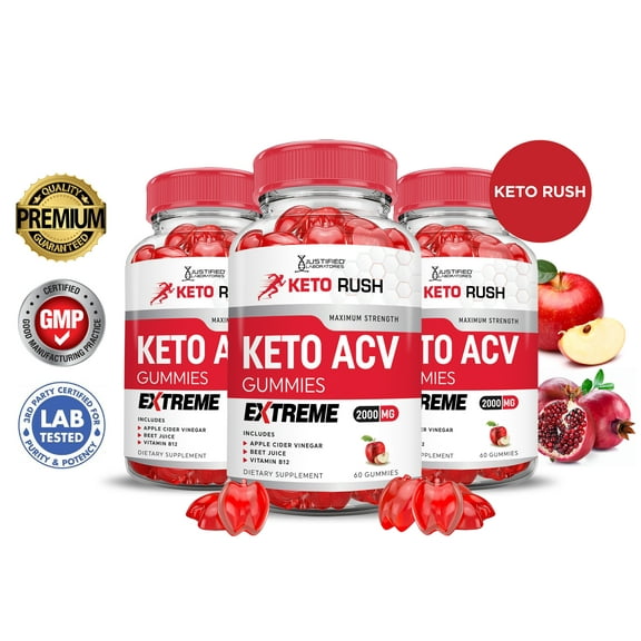(3 Pack) Keto Rush Extreme ACV Gummies 2000mg Dietary Supplement 180 Gummys