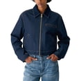 thumbnail image 2 of Cropped Jacket Women Long Sleeve Lapel Neck Zip Up Jackets for Women Blue S, 2 of 8