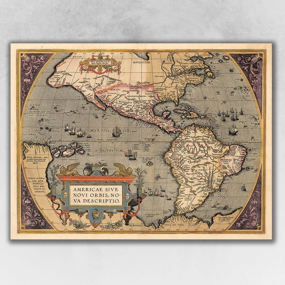 homeroots Décoration Intérieure 391932 20 Pouces x 28 Pouces Carte des Amériques Vintage 1598 Art Mural