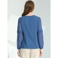 thumbnail image 4 of DARING DIVA Chiffon Semi Sheer Long Sleeves Keyhole Neck Blouse L Deep Blue, 4 of 6