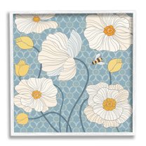 Stupell Industries Poppies with Trellis Pattern Botanical & Floral Painting White Framed Art Print Wall Art, 17 x 17
