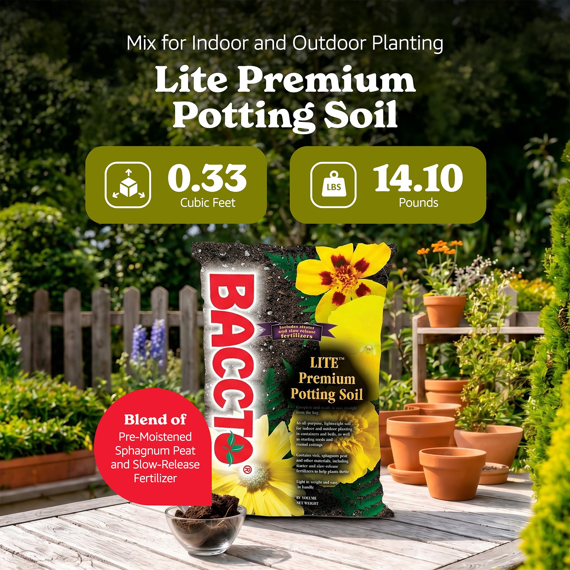 Michigan Peat 1420 Baccto Lite Premium Indoor Outdoor Potting Soil, 20 Quart Bag