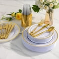 thumbnail image 6 of 450 PCS Black and Gold Disposable Dinnerware Set for 75 Guests, Plastic Plates for Party, Gold rimmed Dinner Salad Plates,Cups,Silverware Set for Party Supplies, 6 of 8