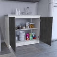 thumbnail image 4 of Modern Utility Sink with Cabinet, One Shelf, Double Door Cabinet -White / Smokey Oak, for Kitchen, 4 of 7