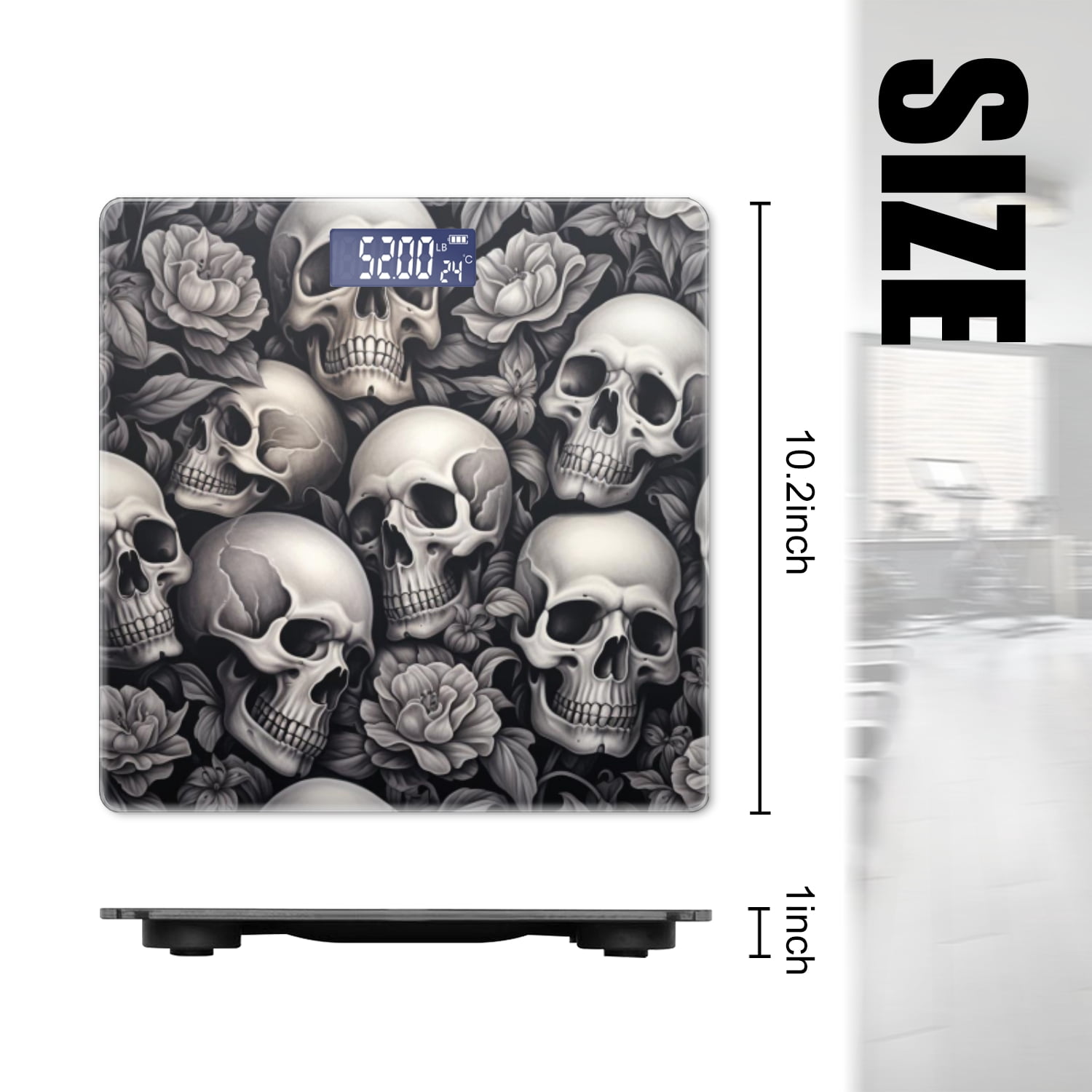 High Precision Body Weight Scale Smart Bathroom Scales with Large LCD Display(400lbs),Decorative for Bedroom-Skulls Stack Up Dark And Moody