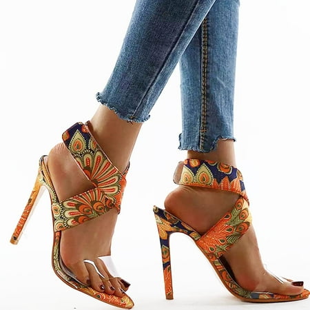 

Women s Printed Sexy Magic Paste Fish Mouth Presented Toe High Heel Sandals
