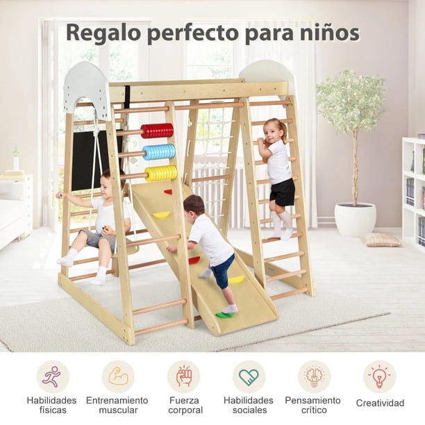 COSTWAY 2 En 1 – Triángulo De Escalada Con Tobogán Ajustable, De Madera, Para Niños Desde 1 Año
