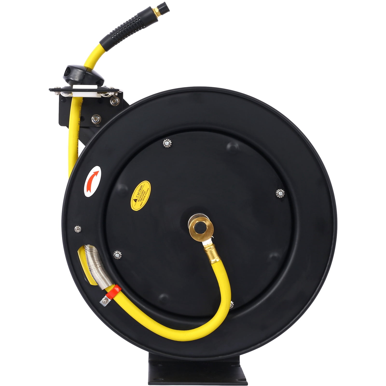 Heavy Duty Retractable Air Hose Reel, 3/8" x 50' SBR Rubber Hose, 300PSI, All-Steel Construction, 12-Position Ratchet Lock, Smooth Self-Leveling Retraction