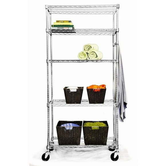 TRINITY EcoStorage™ 5-Tier Wire Shelving Rack | 36" X 18" X 72" | Nsf | Includes Wheels | Chrome