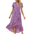 thumbnail image 1 of Vestido largo con volantes y estampado de manga corta con cuello en V bohemio a la moda para mujer Fridja qw7267, 1 of 8