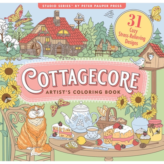 Pre-Owned Cottagecore Adult Coloring Book (31 Stress-Relieving Designs) (Paperback) by Peter Pauper Press Inc (Creator)