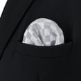 thumbnail image 5 of Mens Necktie Satin Silver Off White Light Grey Checkered Rhomibic Tie Set Classic Size 57.5"×3.15", 5 of 6