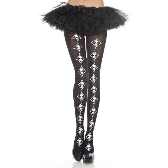 Music Legs Women's Women's Skull print pantyhose 37313-BLACK/WHITE