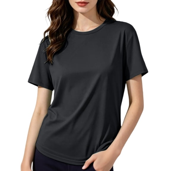 NMMUED Womens Workout Tops Mesh Athletic Shirts Short Sleeve Quick Dry Cooling Ice Silk T Shirts Crew Neck Breathable Gym Running Activewear Basic Tees Summer Clothes Black L