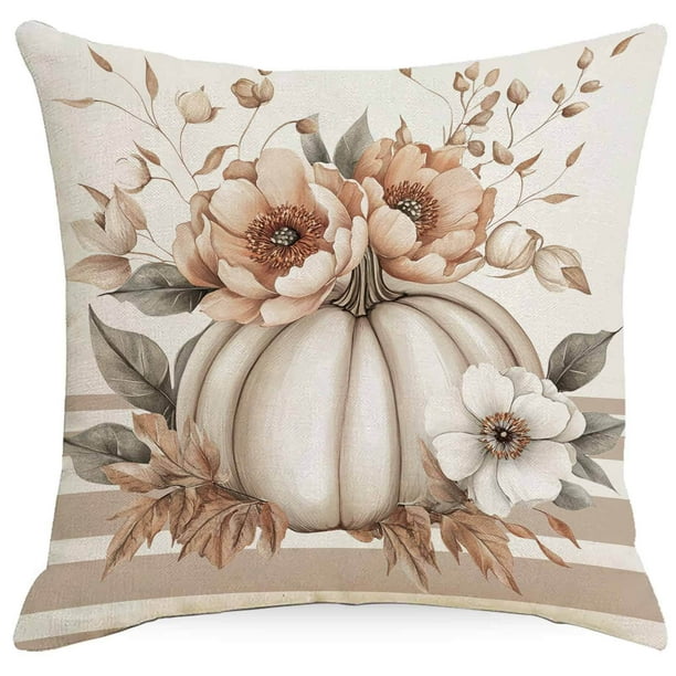 Cojín Decorativo De Lino Para Sofá, Salón Y Dormitorio. Funda De Cojín Con Estampado De Calabazas Otoñales. Cojín Decorativo Para El Hogar.