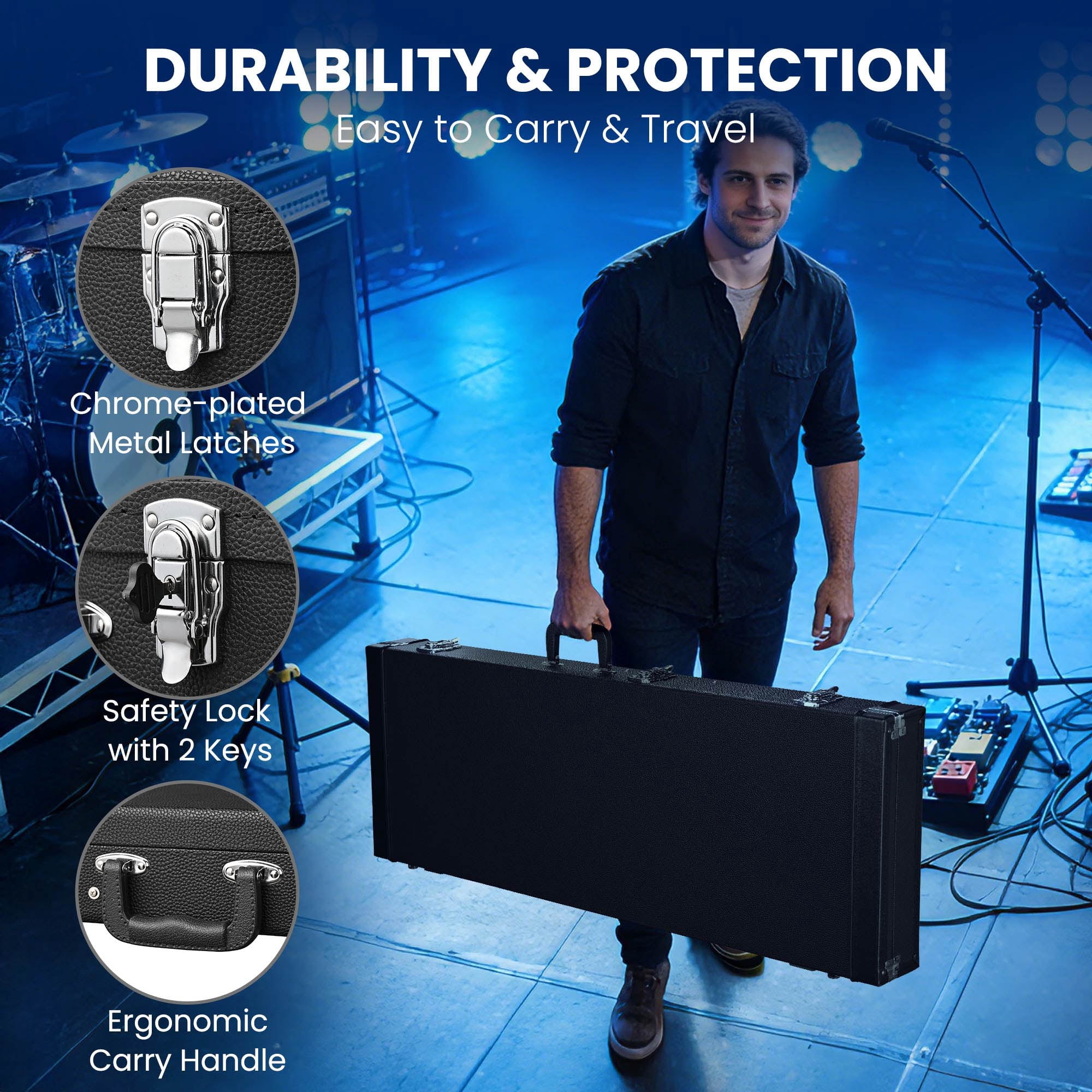 Yescom Universal Rectangular Electric Guitar Hard Case w/ Folding Guitar Stand