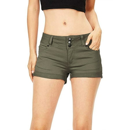 Mid Rise Womens Shorts - JDinms Women's stretchy Mid Rise Denim Shorts