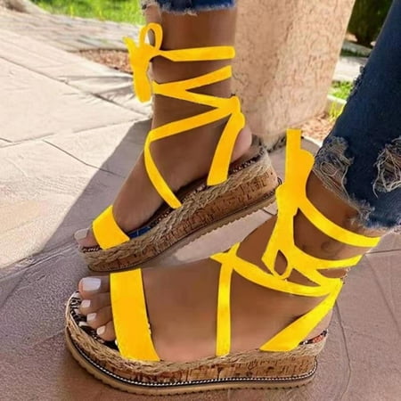 

FZM Women shoes Womens Fashion Wedges Open Toe Knot Beach Shoes Roman Slippers Sandals