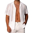 thumbnail image 1 of Camisa de Malla INSPIRE CHIC para Hombre con Cuello Camp, de Manga Corta, Botones, Camiseta Transparente, XL Blanca, 1 of 5