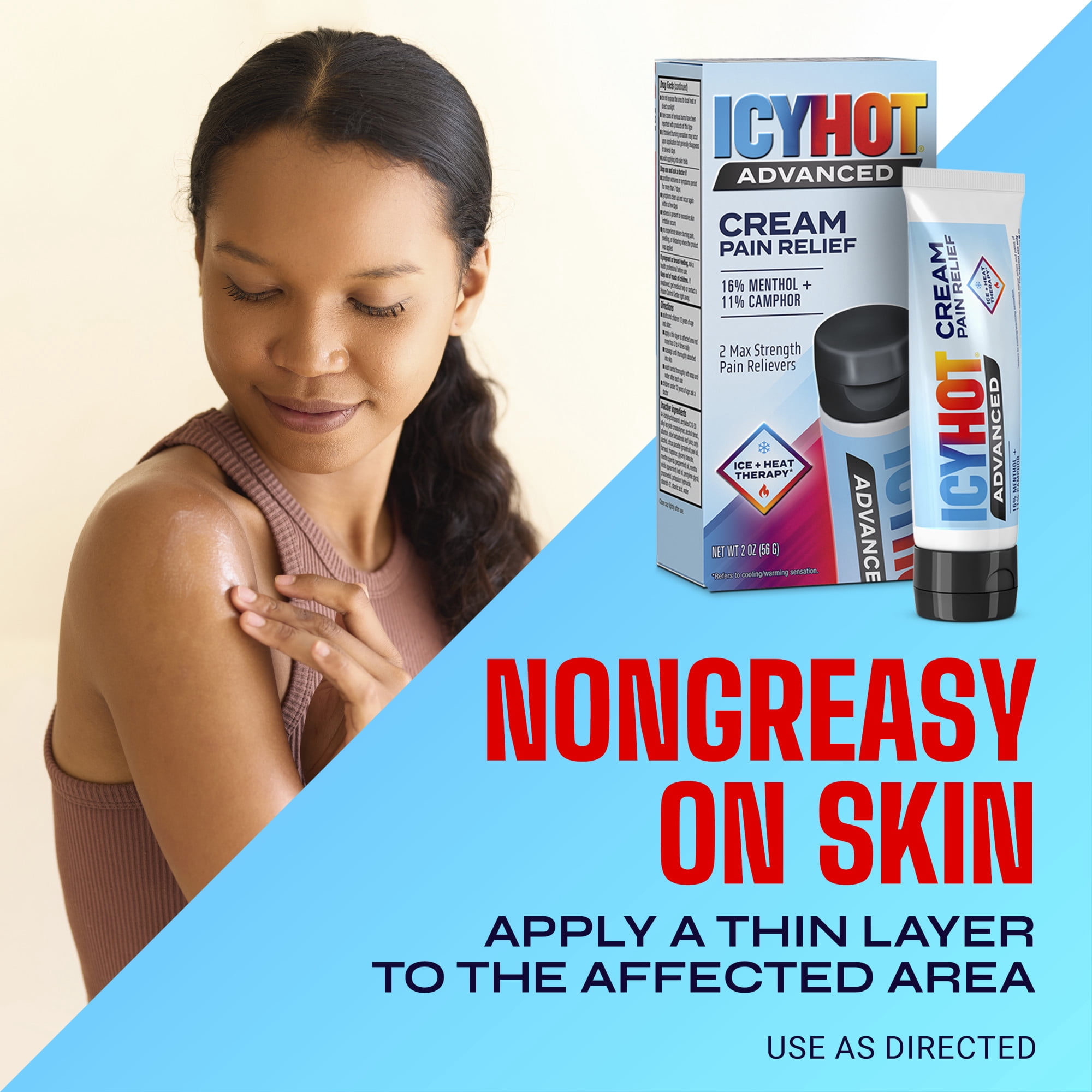 Icy Hot Advanced Pain Relief Cream, Fast-Acting, Max Strength Pain Relief With Menthol 16% and Camphor 11%, Ice and Heat Contrast Therapy for Backaches, Joints, Muscle Strains and Arthritis, 2 oz