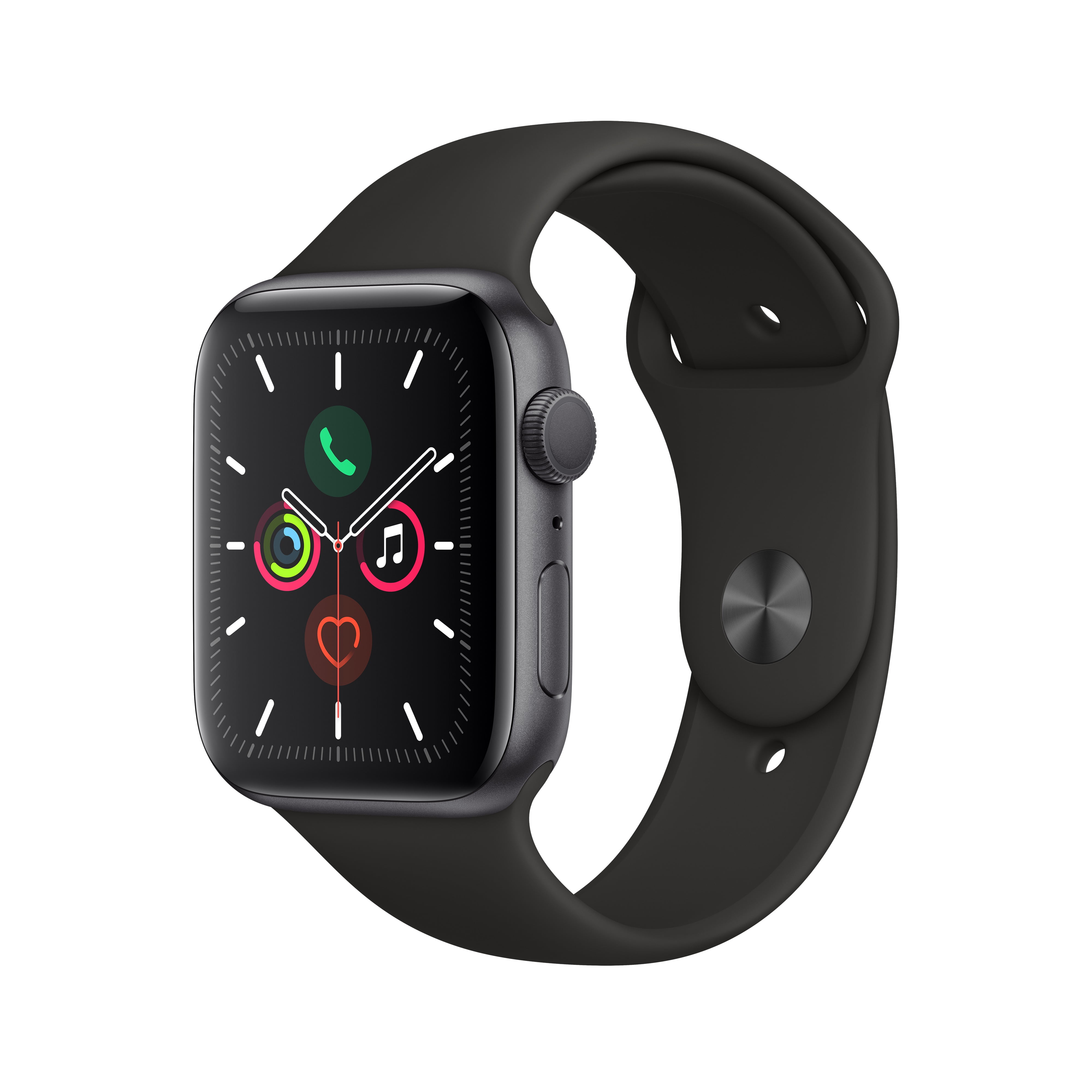 Apple Watch Series 5 GPS, 44mm Space Gray Aluminum Case with Black Sport  Band - S/M & M/L