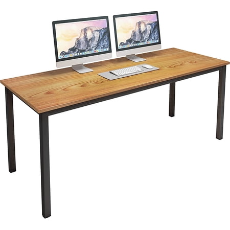 MISSUNNY 63" Office Gaming Desk, Teak+Black, Sturdy Computer Table for Home Office, Easy Assembly
