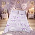 thumbnail image 3 of Meiyoeat Cute Watercolor Bow Cherry Duvet Cover Set for Women Girls, Purple Aesthetic Plaid Bedding Full, Colorful Star Reversible, 1 Duvet Cover and 2 Pillowcases (No Comforter), 3 of 6