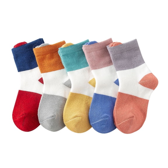 Lovskoo 5 Pairs Toddler Girls Boys Low Cut Socks 0-9 Years Children Color Block Breathable Non-Slip Unisex Baby Combed Cotton Socks 5PC-A
