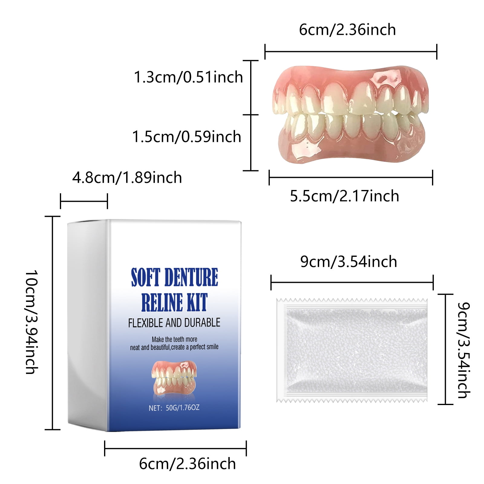 Alvantor Soft Denture Reline Kit with Interdental Fillings and Braces for Upper Lower Teeth