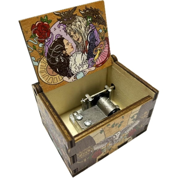 Labyrinth Inspired Music Box – As The World Falls Down Hand-Cranked Melody – Handcrafted Vintage-Style Wooden Box