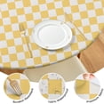thumbnail image 4 of Yellow and White Checkerboard Pattern Round Fitted Tablecloth with Elastic Edge,Dining Table Cover Waterproof,Outdoor Round Tablecloth for Camping,Dining,Indoor and Outdoor, 4 of 7