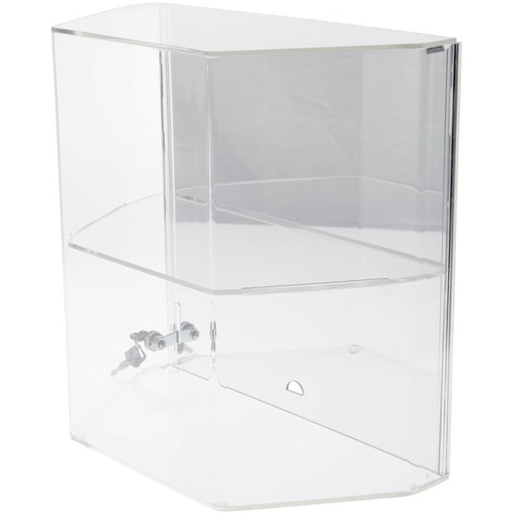 Plymor Clear Acrylic Locking Display Case with Angled Sides and Sliding Back, 1 Shelf (Mirrored), 16.5" H x 16.5" W x 8.5" D
