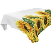 SKYSONIC 60"x108" Square Tablecloth with Watercolor Seamless Border with Sunflowers Prints, Anti-Wrinkle and Smooth Table Cloth for Kitchen/Home Party Decoration