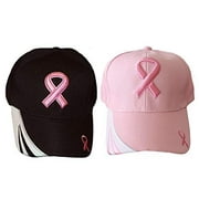 Set Of 2 ~ HIS N HERS ~ Pink Ribbon Breast Cancer Awareness Caps / Hats